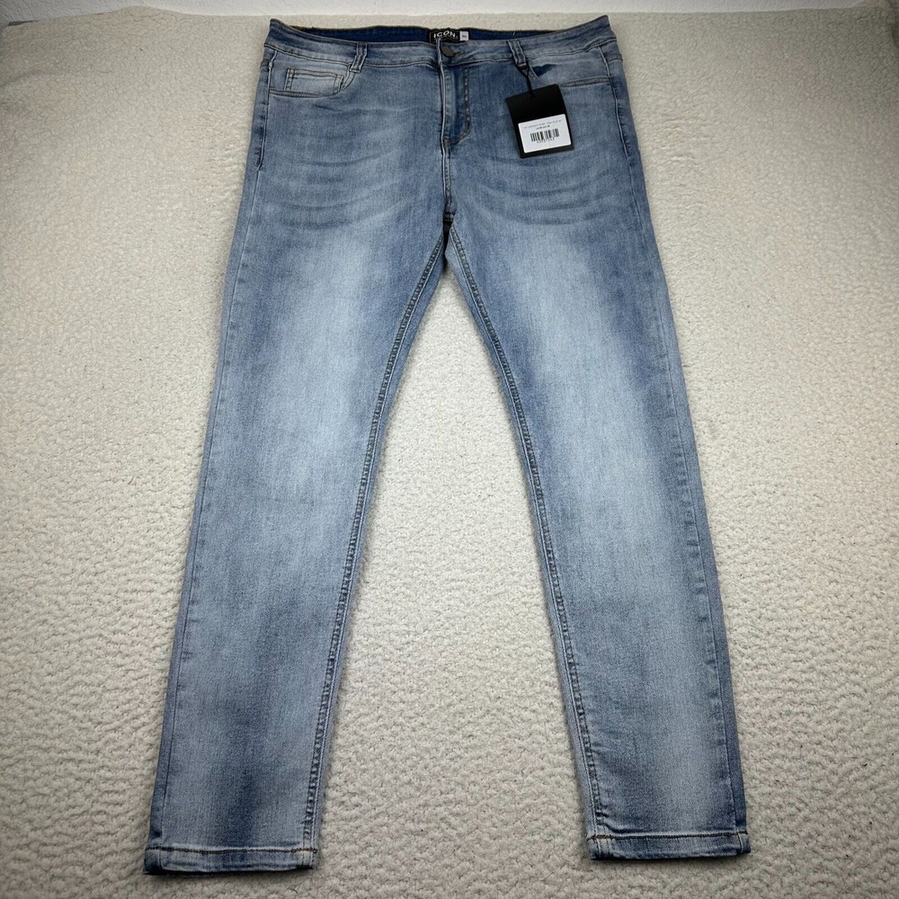 NWT‎ Icon Amsterdam The Lorenzo Jeans Mens 36 Whiskered Denim Stretch Pale Blue